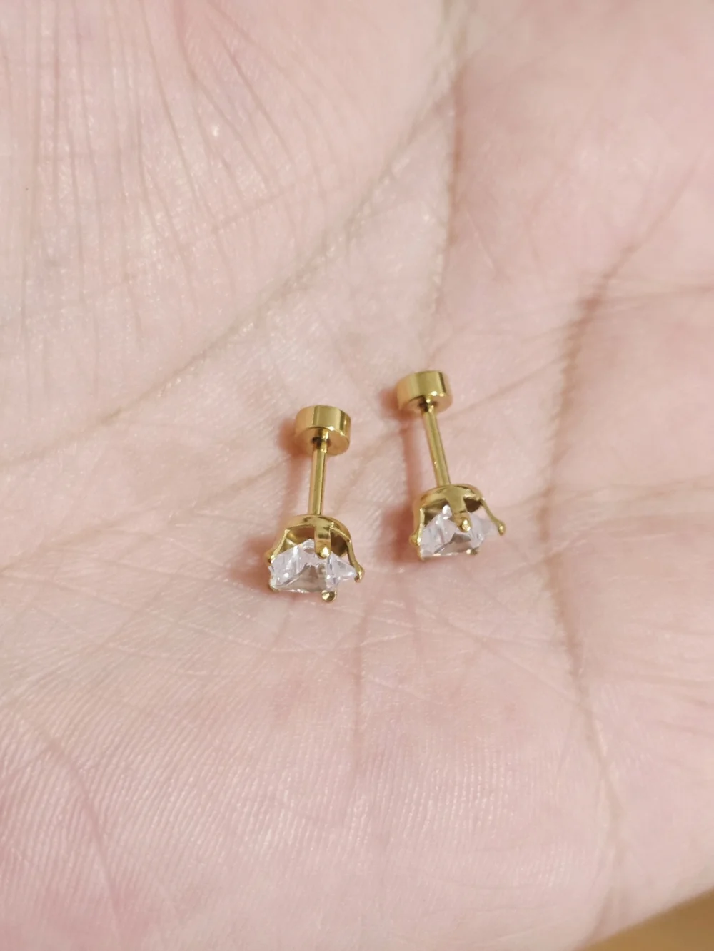 18k  Gold Plated Kids Gold Star Crystal Stud Earrings - Clear